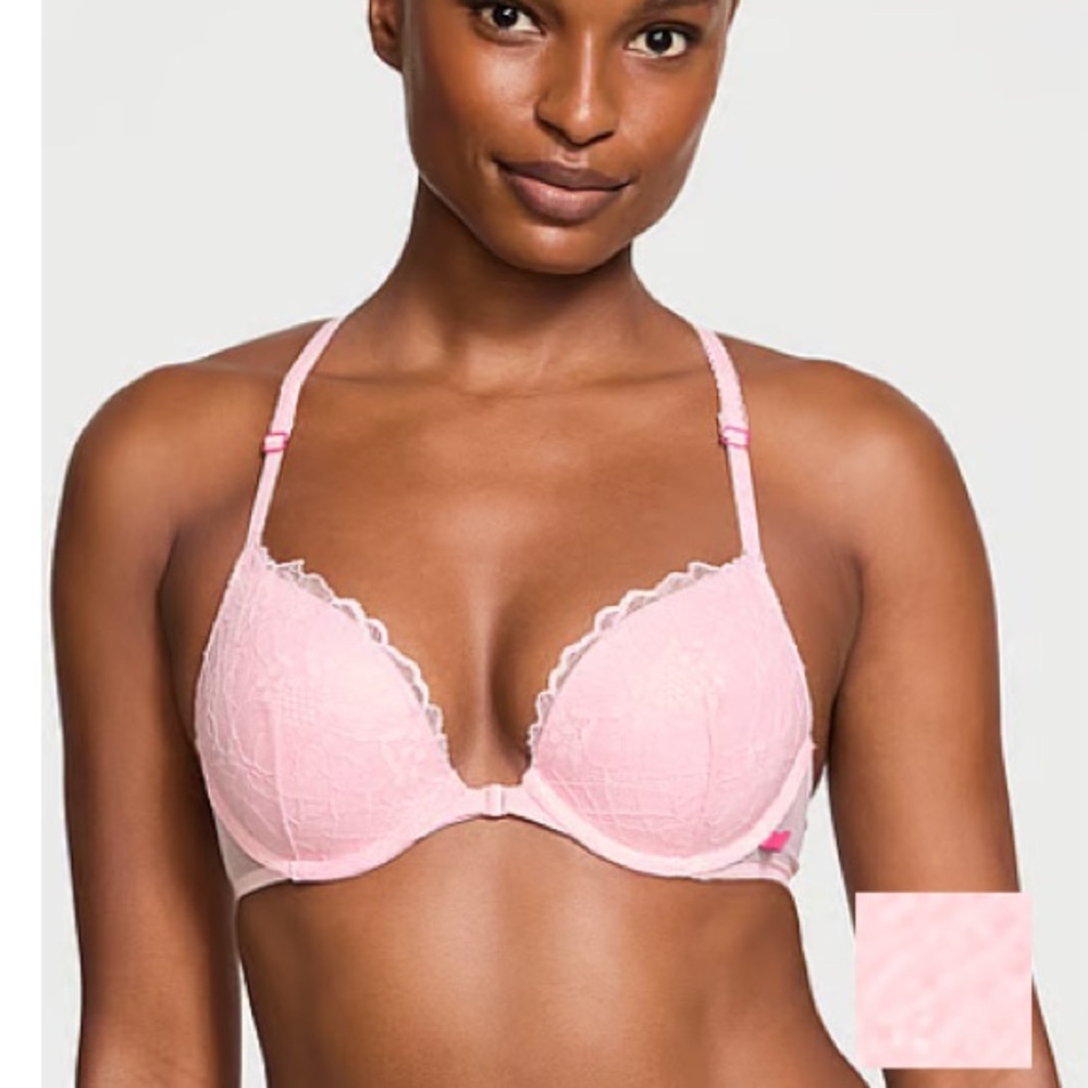 Victoria’s Secret Sexy Tee Push Up Front Close Lace Bra Pretty Blossom Pink 36B